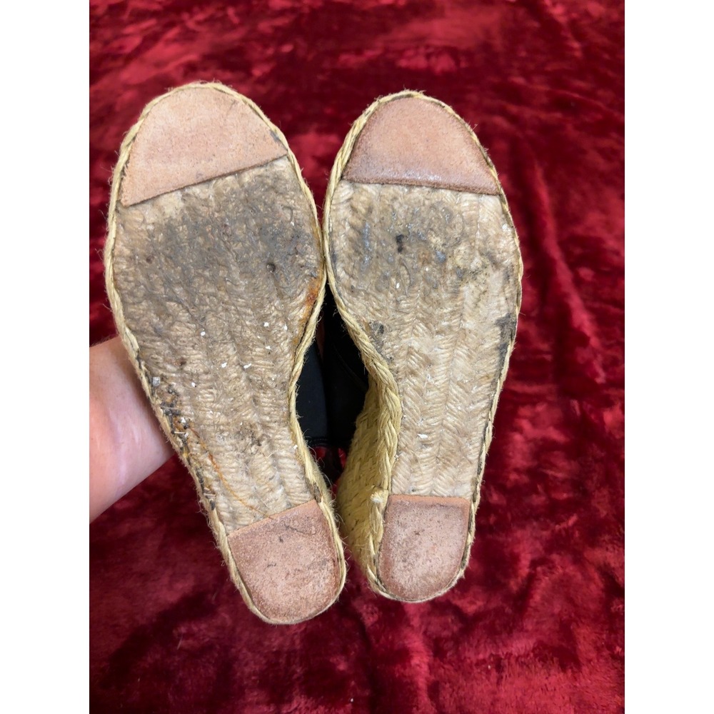 Lauren Ralph Lauren Catrin Black Espadrille Wedge Slingback Sandals Peep Toe 5B - Picture 5 of 9